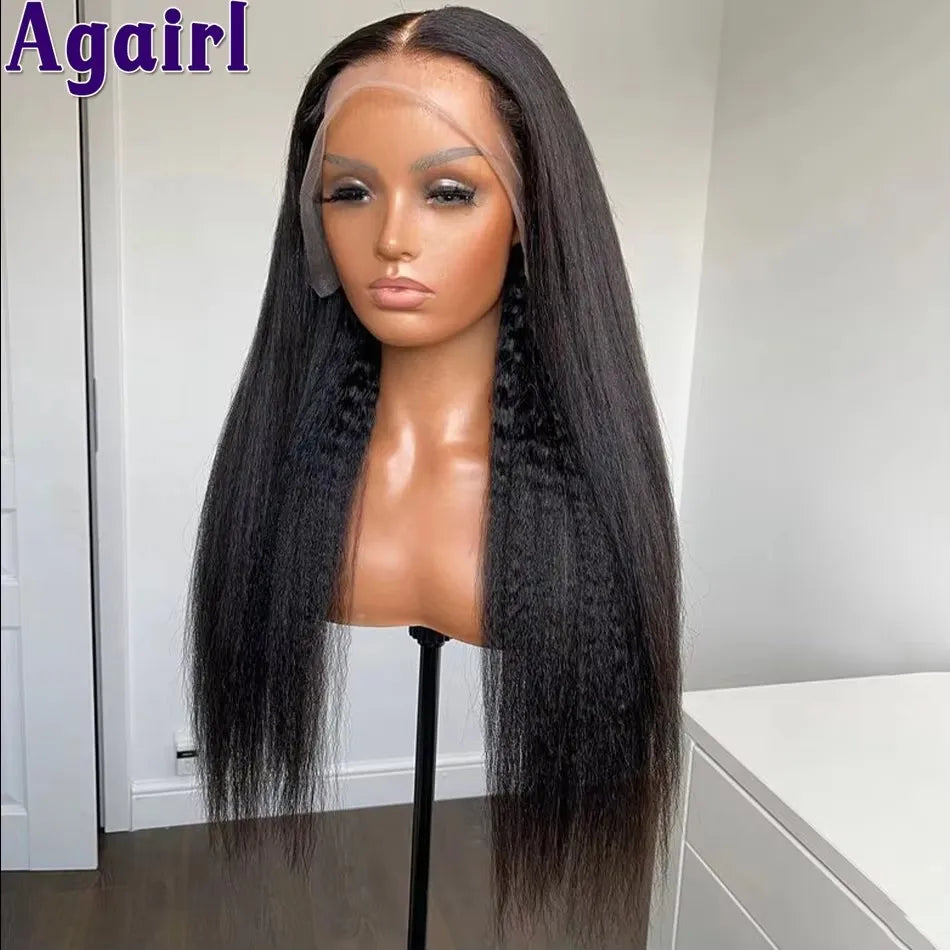 200% Orange Brown Yaki Kinky Straight Human Hair Wigs 13x4 13x6 Lace Frontal Wig Pre Plucked Ready To Go 6x4 Lace Wigs for Women