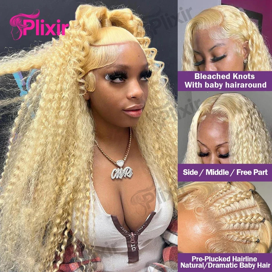Curly Human Hair Wig Deep Wave Frontal Burmese 613 Blonde Body Wave Human Hair Wigs For Women 13x6 Hd Lace Front Human Hair Wig