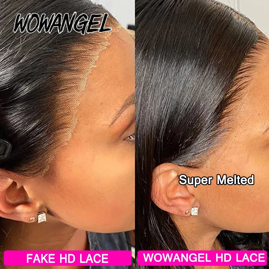 Wow Angel 250% 13x6 HD Lace Frontal Wig Straight Ultra-Fitted HD Transparent Lace Front Human Hair Wigs Melt Skins For Women