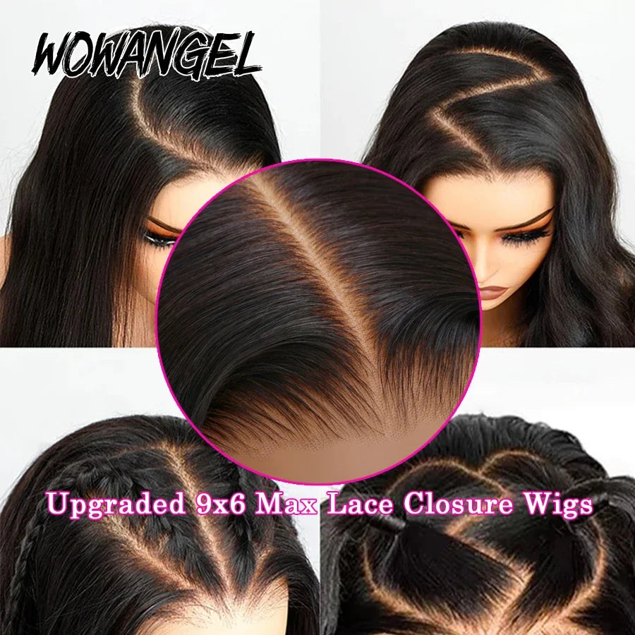 WowAngel 34inches Pre Cut 9x6 HD Lace Closure Wigs Wear To Go Glueless 250% Body Wave Human Hair Wigs Pre Plucked Brazilian Hair