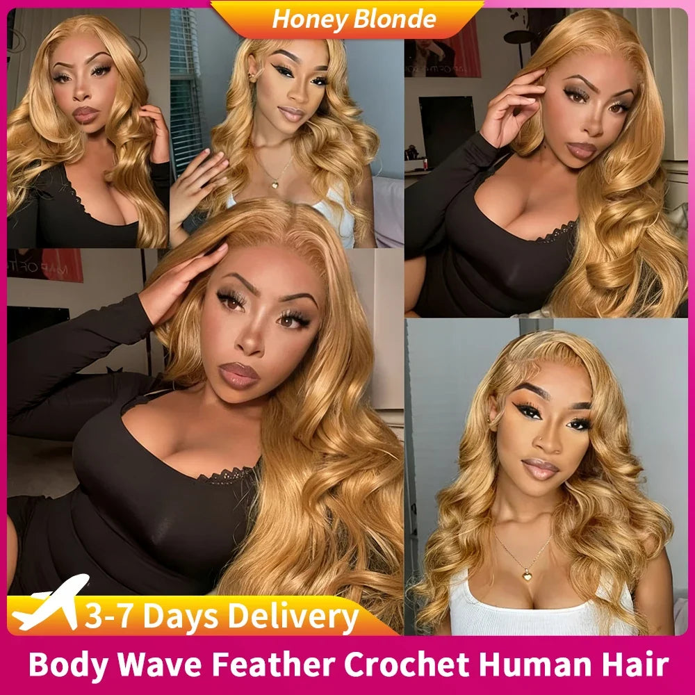 #4 Brown Highlight Human Crochet Hair With String Body Wave Invisible Pre Separated Knotless Crochet Hair Extensions For Braid