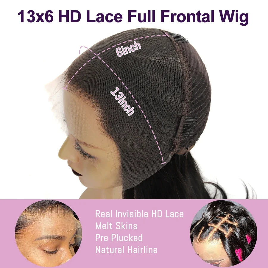 Wow Angel Water Wave HD Full Lace Frontal Wigs 36 inches 250% Human Hair Wigs Brazilian Hair Pre Plucked Glueless Wigs For Women