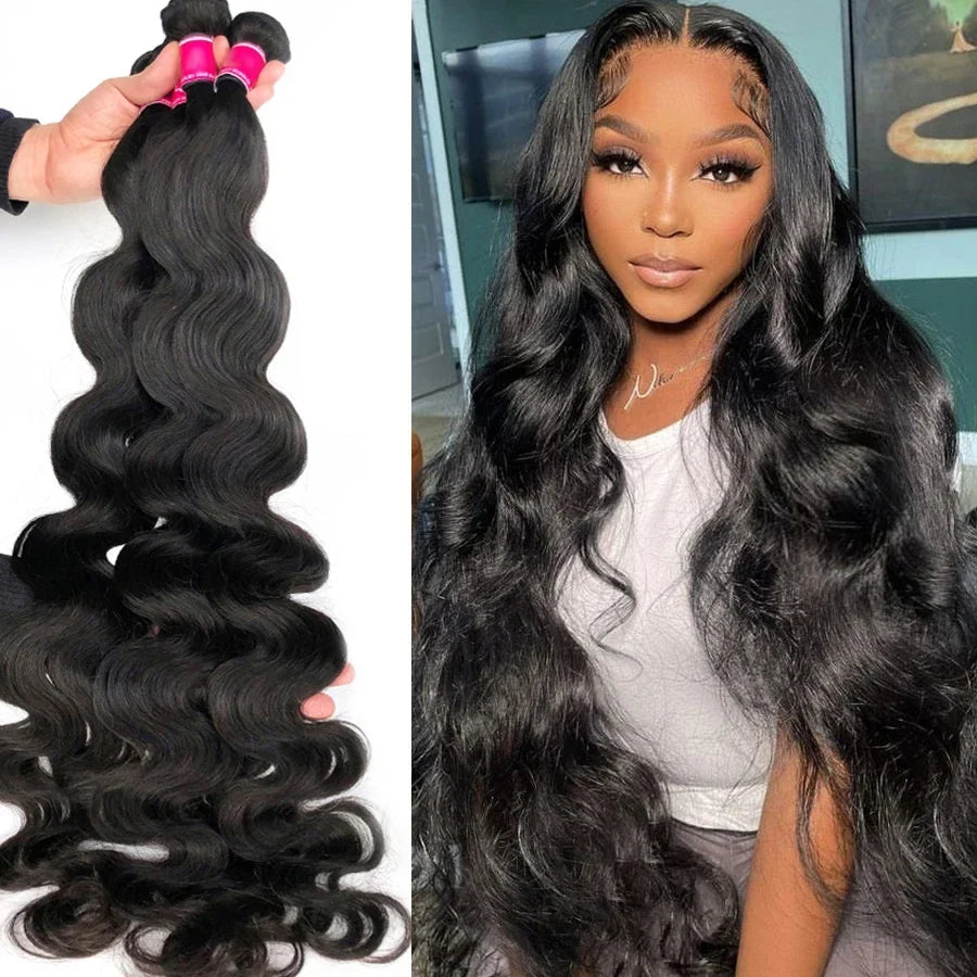 Raw Brazilian Human Hair Bundles Body Wave 3 4 Bundle 28 30 Inch Virgin Remy Hair Extensions For Women Sew In Quick Weave Bundle