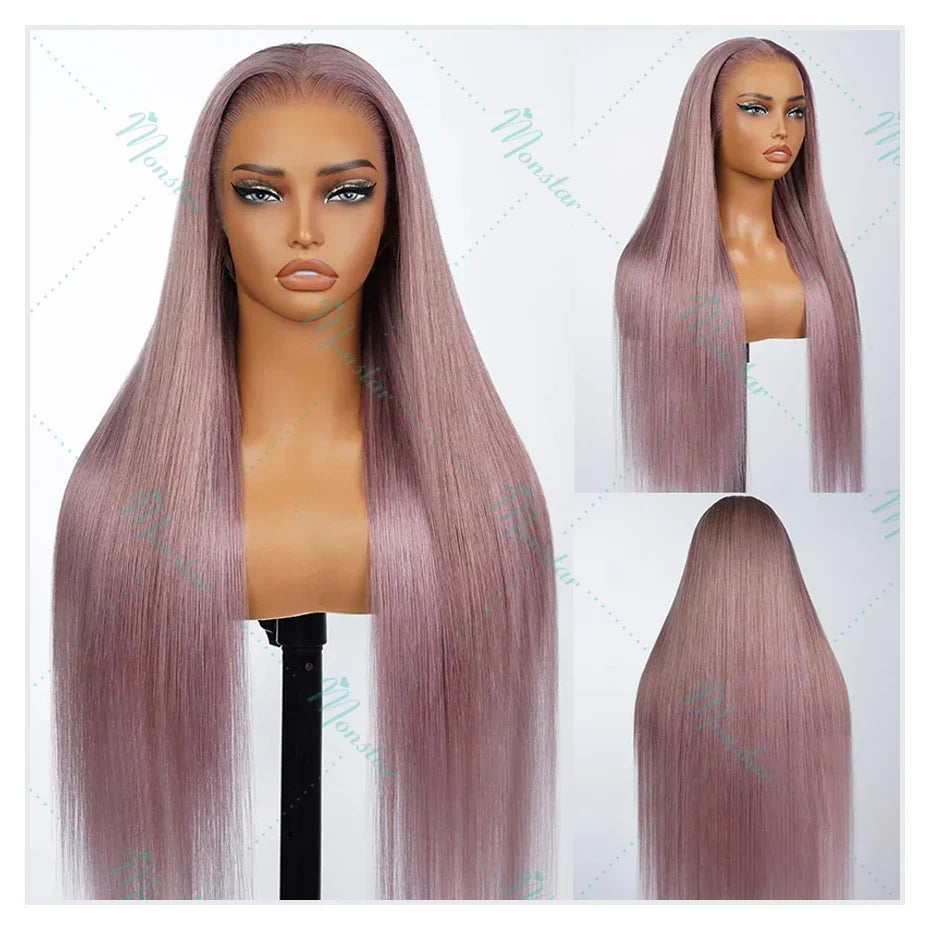 Monstar 13x6 Ash Purple HD Lace Frontal Wig Human Hair Pre Plucked Vietnamese Raw Straight Rose Gold Hair Colored Wigs For Women
