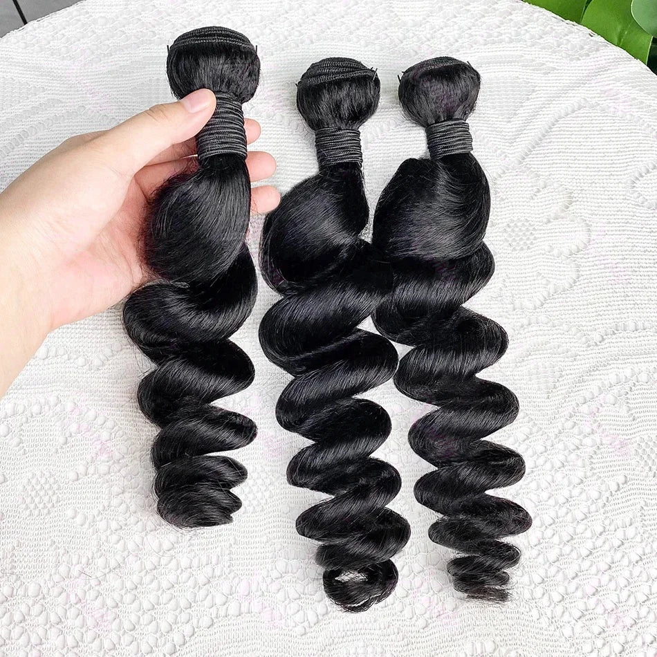 Luvin Loose Deep Wave Raw Human Hair Bundles 34 Inch 1/3/5 Brazilian Double Weft Virgin Curly Bundles Deep Wave Extensions