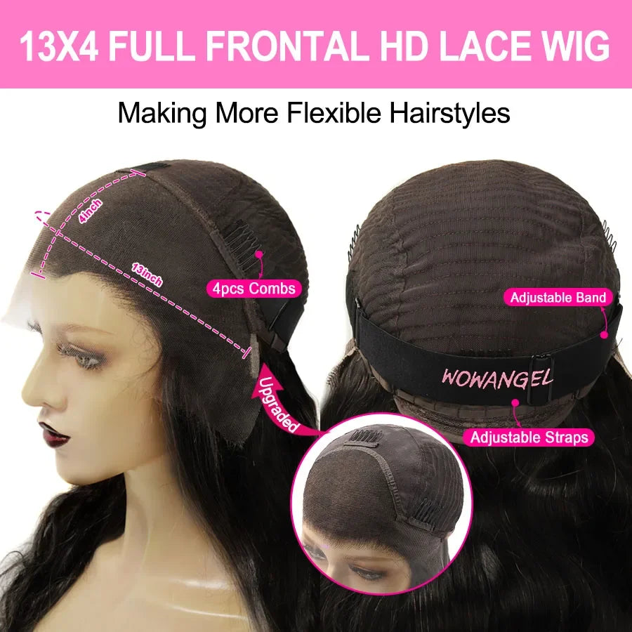 WOWANGEL 13X6 HD Lace Front Wigs Highlight Curly Wigs Bye Bye Knots 13x4 Lace Frontal Human Hair Wigs Water Wave Wigs For Woman
