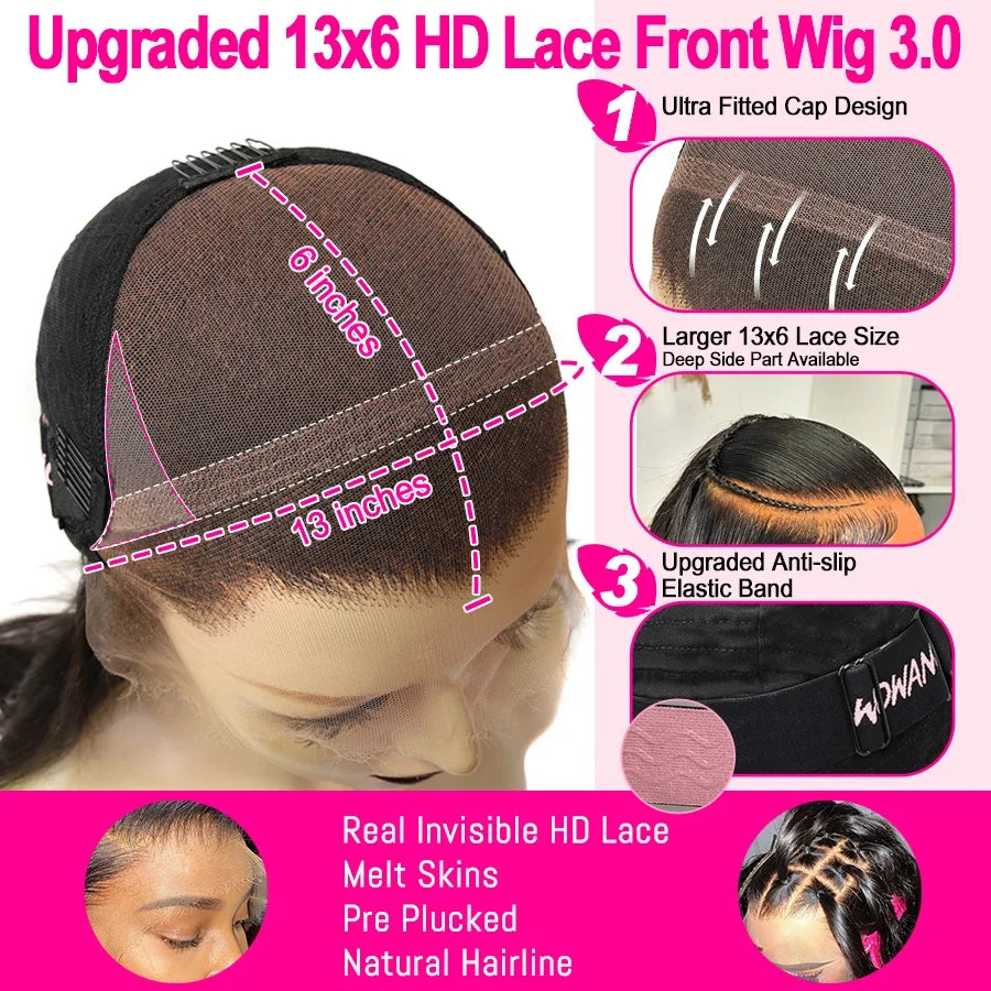 34inch 13x6 HD Lace Front Wig Chocolate Brown Colored HD Lace Frontal Body Wave Human Hair Wig Melt Skins Glueless Natural Scalp