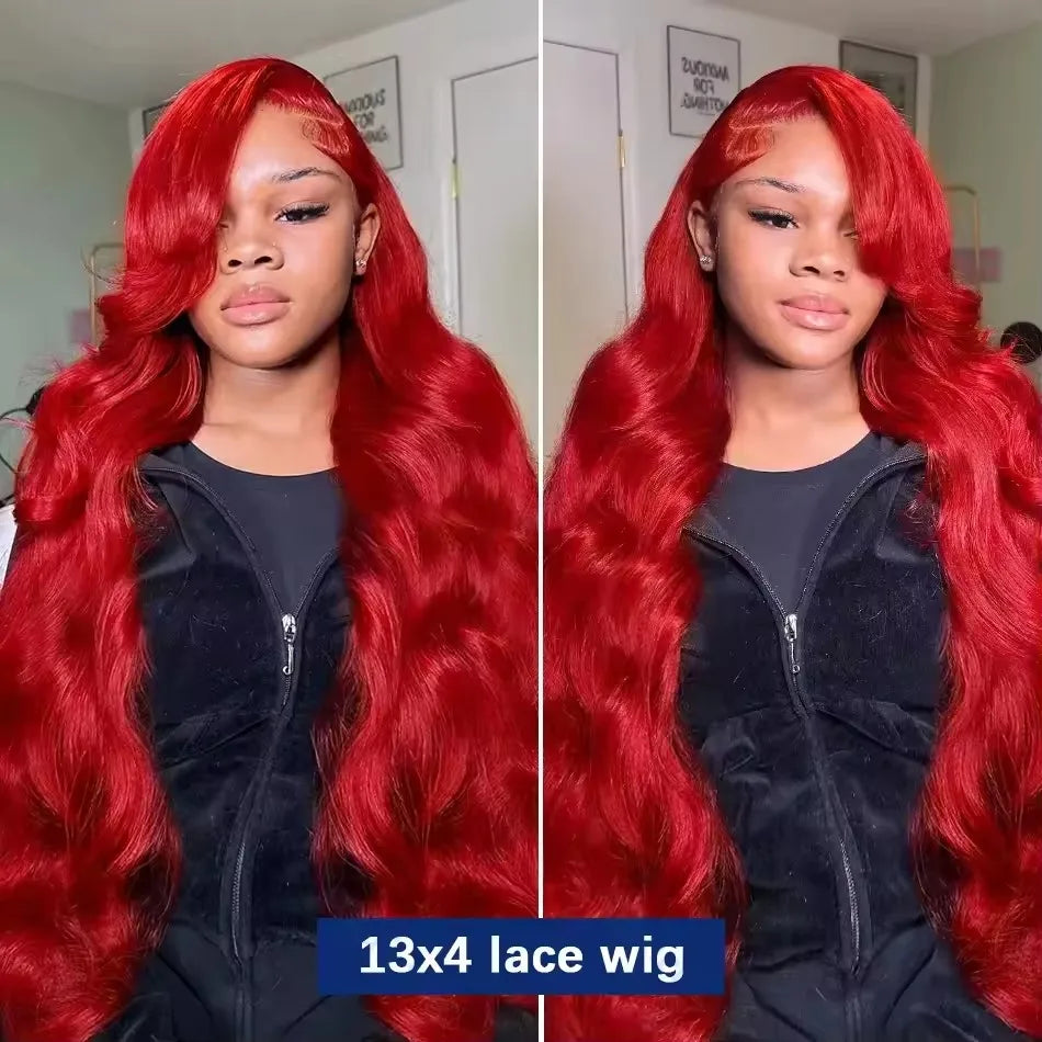 13x6 Lace Frontal Wig Hot Red Body Wave 30 40 Inch 13x6 Lace Front Human Hair Wigs Preplucked Red Colored 4x4 5x5 HD Transparent