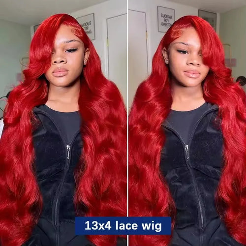 13x6 Lace Frontal Wig Hot Red Body Wave 30 40 Inch 13x6 Lace Front Human Hair Wigs Preplucked Red Colored 4x4 5x5 HD Transparent