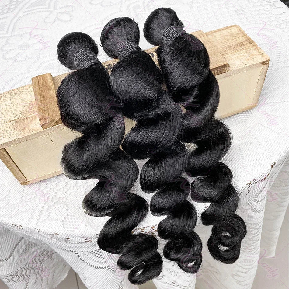 Luvin Loose Deep Wave Raw Human Hair Bundles 34 Inch 1/3/5 Brazilian Double Weft Virgin Curly Bundles Deep Wave Extensions