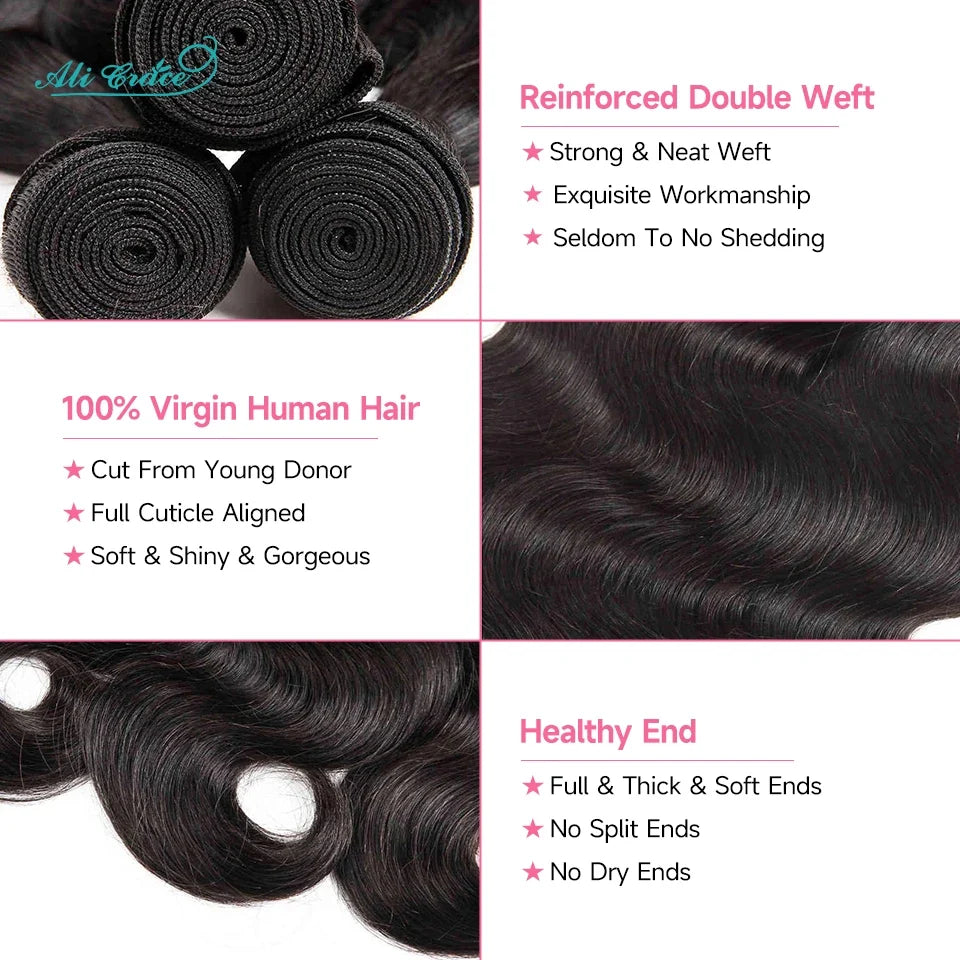 Ali Grace Hair Brazilian Body Wave Bundles With Frontal 13x4 Body Wave Human Hair 3 Bundles With 13x4 Frontal Transparent Lace