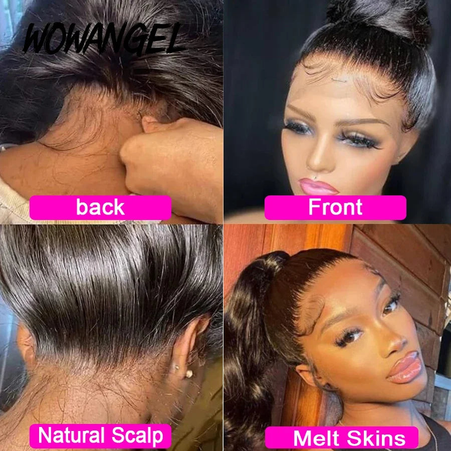 Wow Angel 360 HD Lace Frontal Wigs Body Wave Full Lace Wigs Human Hair Wigs Pre Plucked Peruvian Hair High Ponytail For Woman