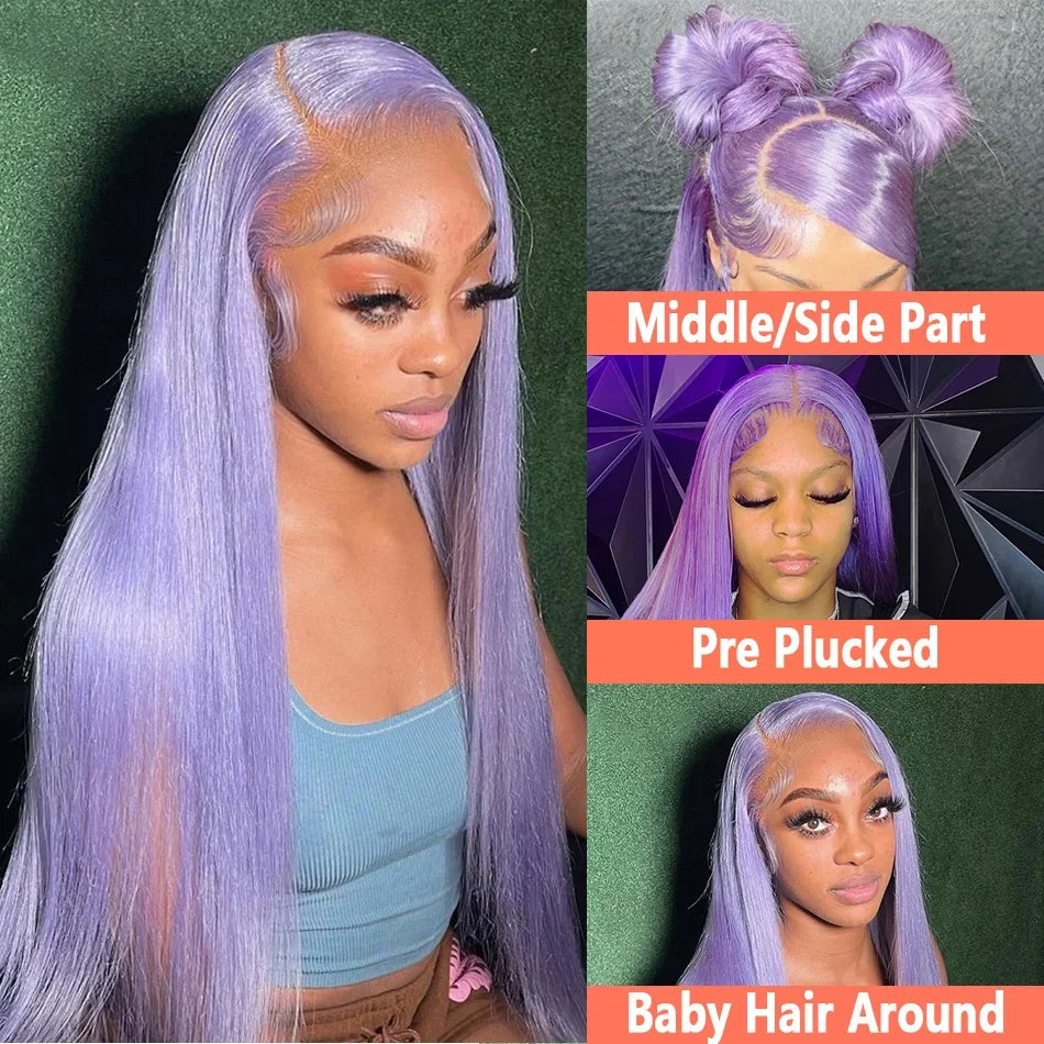 HD Purple 13x4 Straight Lace Frontal Wigs Light Purple Colored Lace Front Wig For Women Transparent Glueless Wigs Pre Plucked