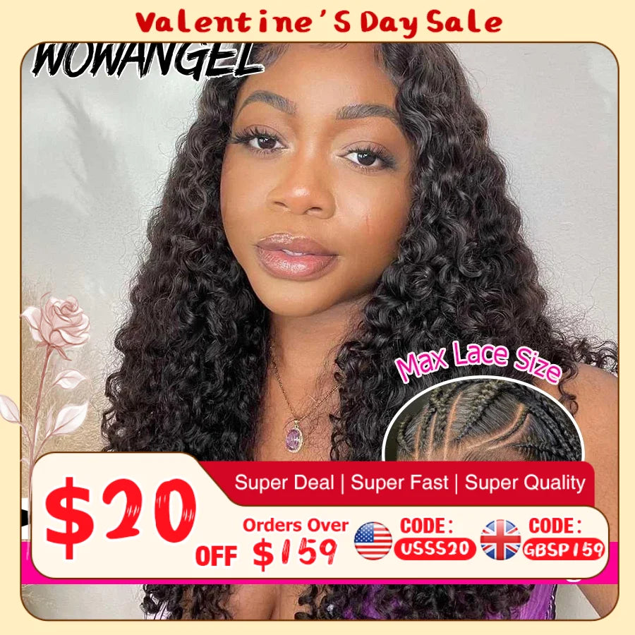 Wow Angel 13x6 HD Lace Full Frontal Wigs 250% Burmese Curly Human Hair Wigs Skins Melted Pre Plucked Brazilian Hair For Women
