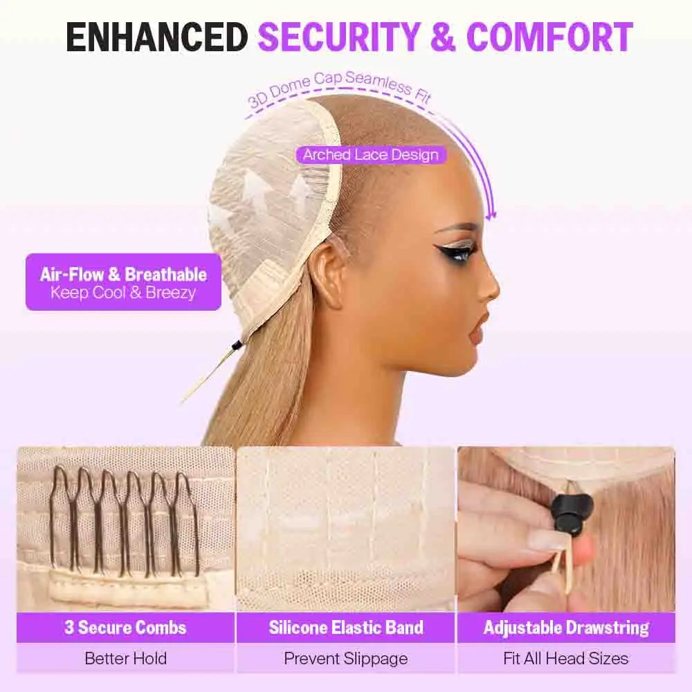 Megalook 13x6 Three-Go Blonde Highlight Glueless Wigs Silky Straight With Drawstring 100% Human Hair Wig