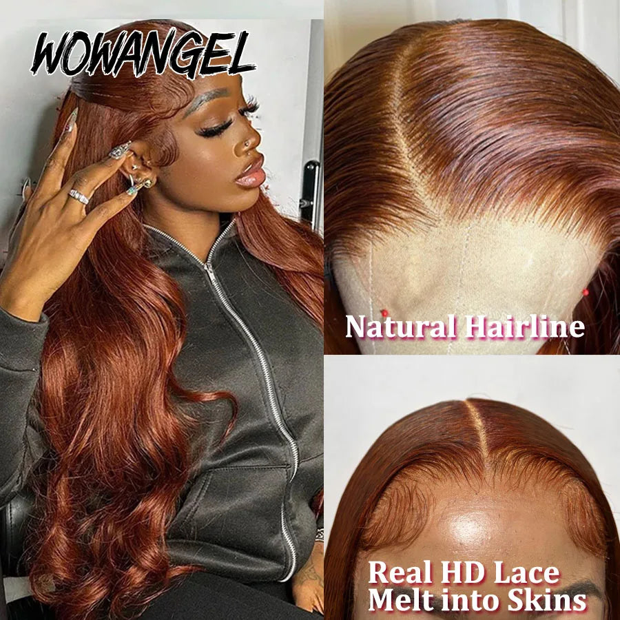 250% Pre Cut HD Lace Frontal Wigs Reddish Brown Body Wave 13X6 HD Transparent Lace Front Human Hair Wigs Copper Red Colored
