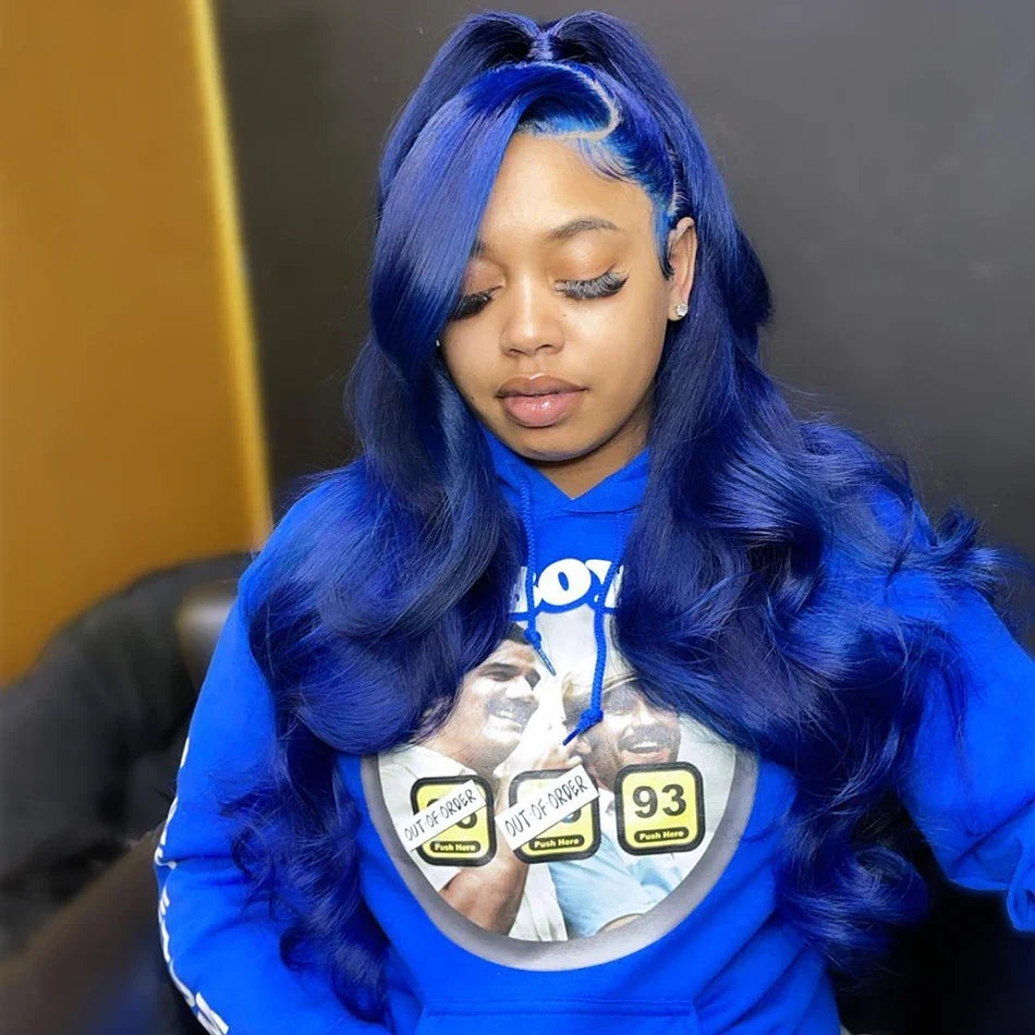 Sapphire Blue Lace Front Wig Body Wave Human Hair Wigs Dark Blue Color Transparent Pre Plucked Lace Frontal Wigs For Black Women