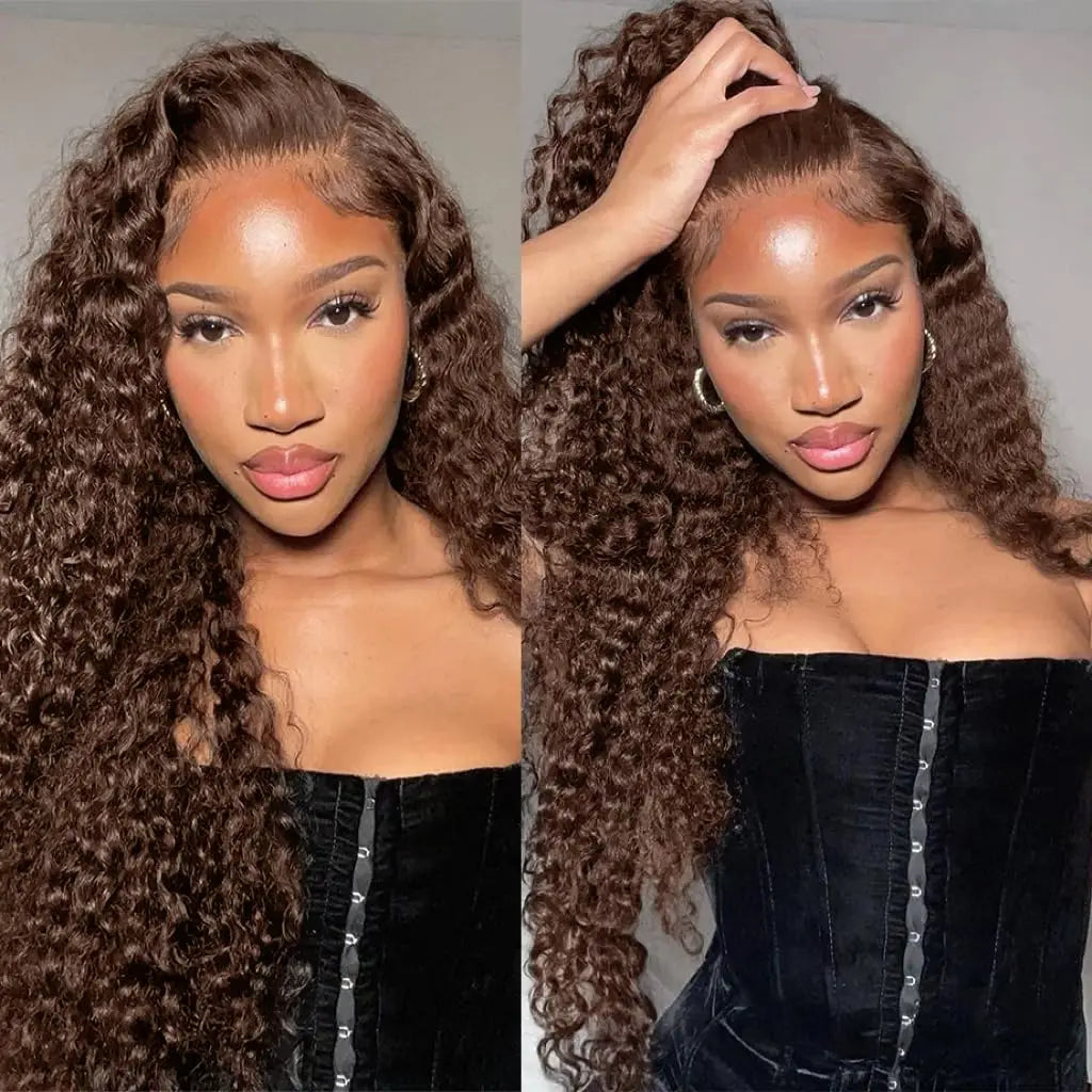 13x4 Chocolate Brown Water Curly Lace Front Wig #4 Colored Human Hair Wigs Pre Plucked Deep Wave 13x6 HD Lace Frontal Wigs 200%
