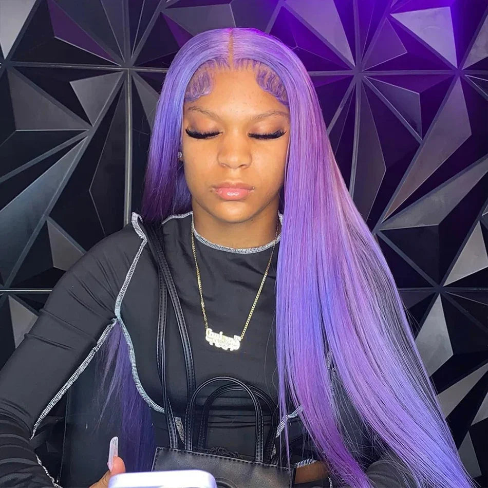 HD Purple 13x4 Straight Lace Frontal Wigs Light Purple Colored Lace Front Wig For Women Transparent Glueless Wigs Pre Plucked