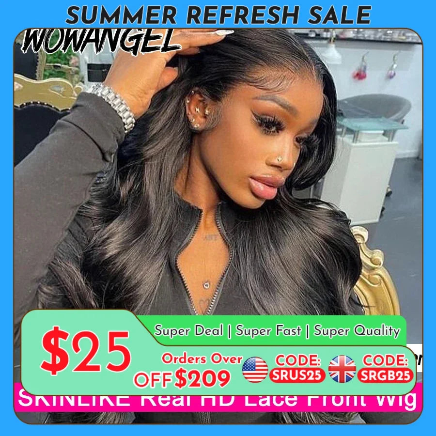 Wow Angel 250% density 13x6 HD Lace Front Wigs Body Wave Melt Skins 13x4 HD Lace Full Frontal Wig Human Hair Wigs Pre Plucked