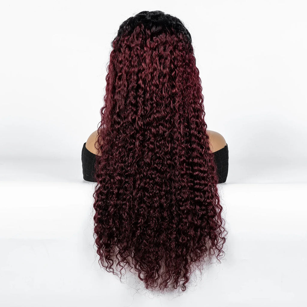 300% Density Ombre 30 Inches Water Wave Wavy Curly Human Hair Wigs 13x4 Transparent Lace Frontal Human Hair Wig for Women