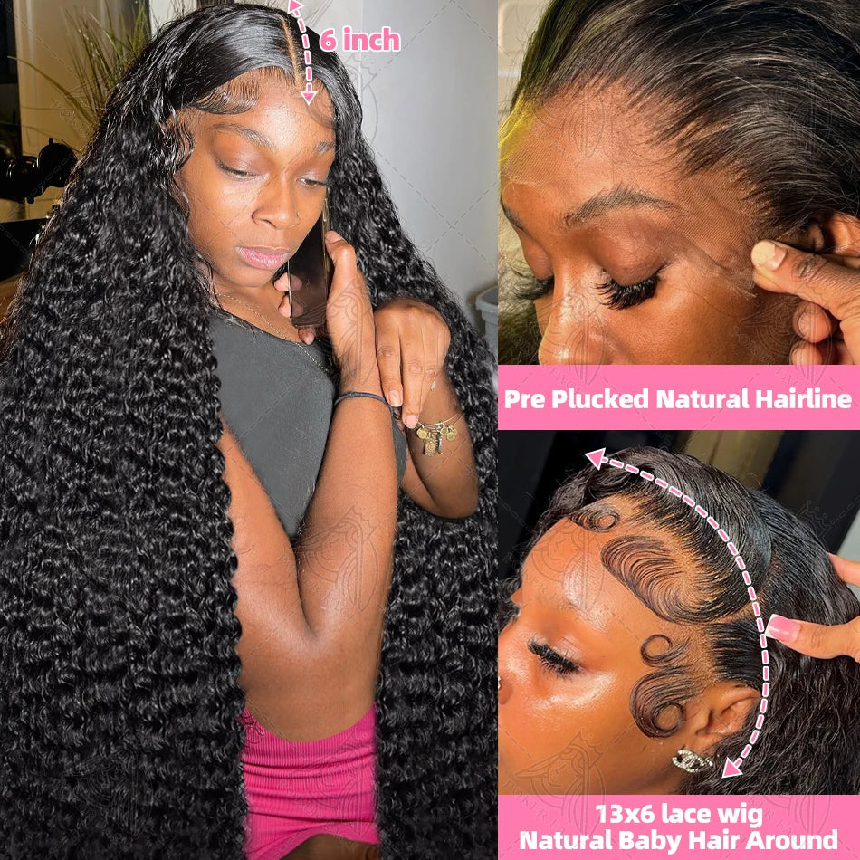 High Density 13x6 Hd Lace Frontal Wigs Brazilian 30 40 Inch Loose Deep Wave Curly Human Hair Wigs For Black Women Preplucked