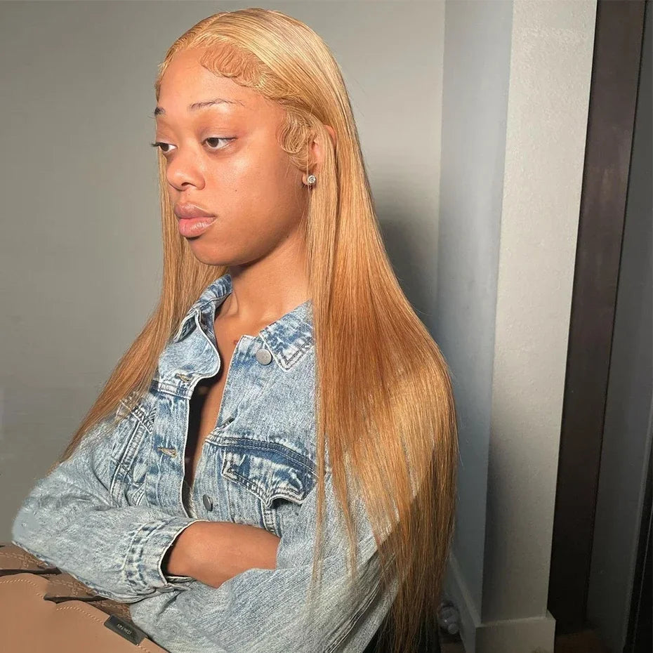 13X6 HD Lace Front Human Hair Wigs #27 Honey Blonde Colored Lace Frontal Wigs Brazilian Straight Transparent Lace Wigs For Women