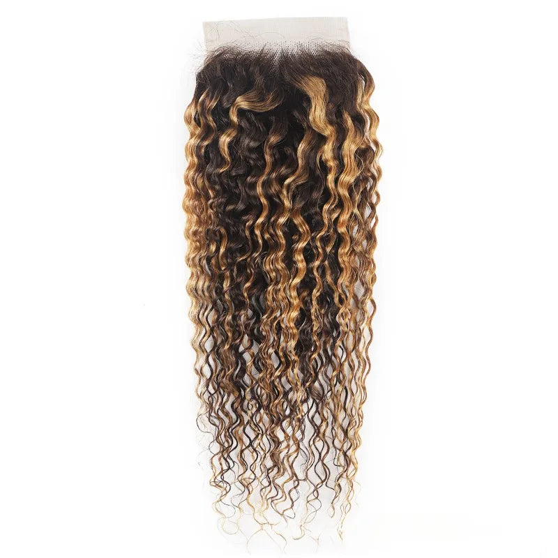 20Inch Highlight 4x4 Lace Closure Human Hair P427 Straight Body Wave Deep Kinky Curly Transparent Closure Brazilian Virgin Hair