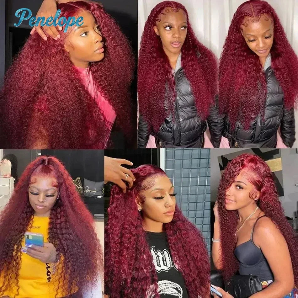 99J Burgundy 200% 13x4 HD Lace Front Wigs Human Hair Wine 30 36 Inch Deep Wave Brazilian Colored Curly 13x6 Lace Frontal Wig