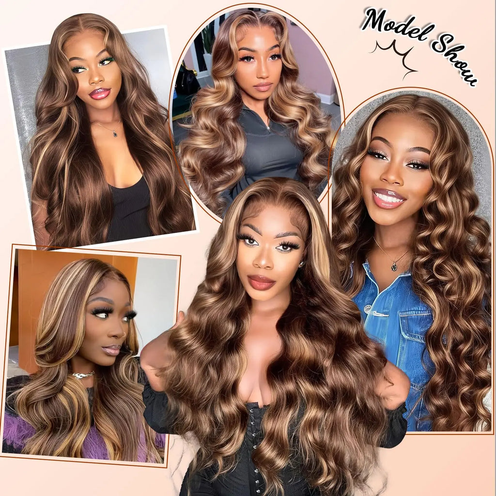 Body Wave 13x4 Hd Transparent Lace Front Wig Colored Highlight Human Hair Wigs For Women Brazilian 4/27 Blonde Pre Plucked Wigs
