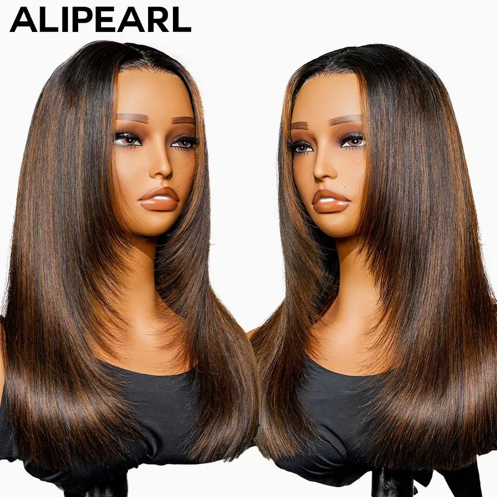 Alipearl Hair Layered Straight Hair Customized Color Highlight Wig 5×5 Lace Closure & 13×4 Lace Frontal Wig Super Natural Hair