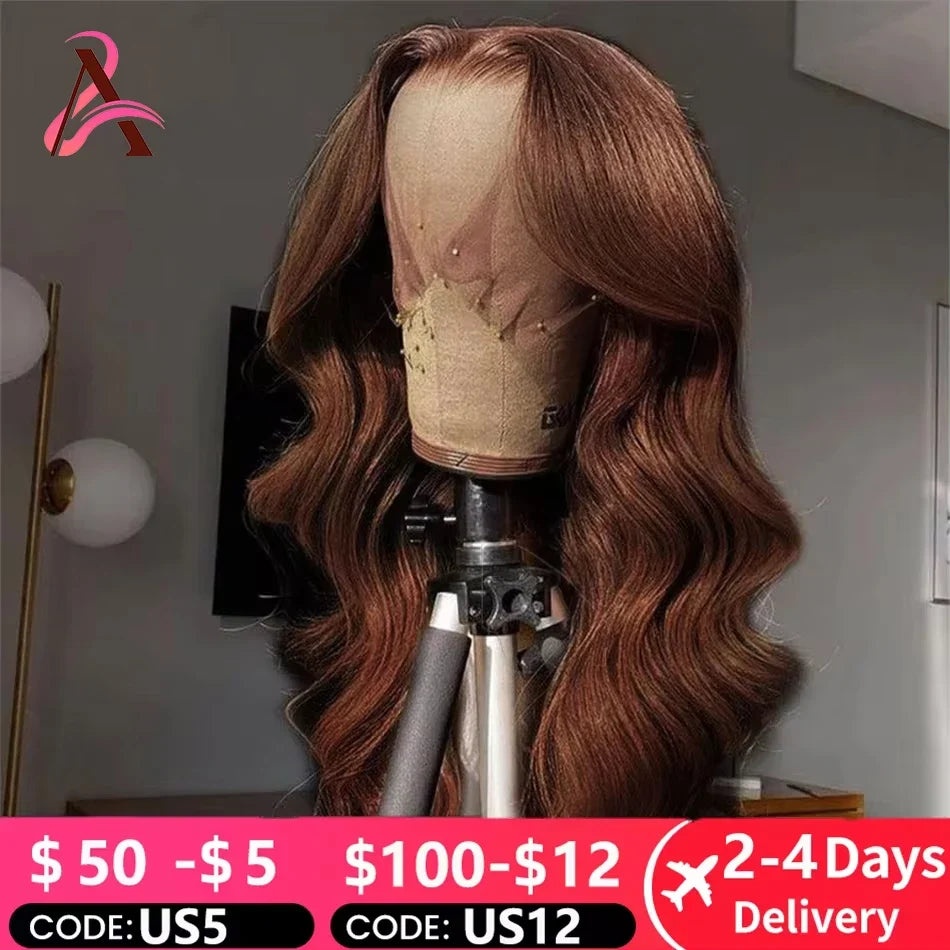 13x4 Chocolate Brown Lace Front Wigs 13x6 HD Transparent Lace Frontal Wig Colored Bleached Body Wave Human Hair Wigs For Women