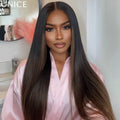 UNice 7x5 Bye Bye Slip Black to Chestnut Brown Ombre Yaki Straight Human Hair Wigs With Invisi Drawstring