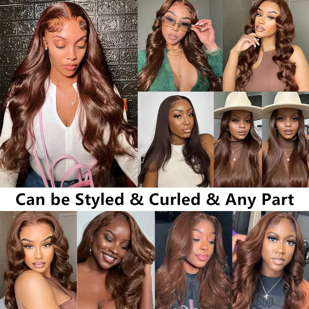 13x4 Chocolate Brown Lace Front Wigs 13x6 HD Transparent Lace Frontal Wig Colored Bleached Body Wave Human Hair Wigs For Women