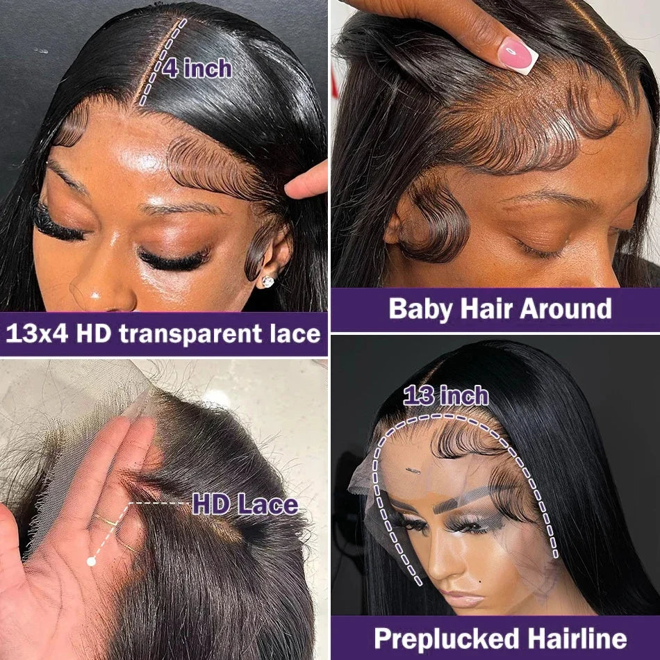 HD Lace Front Wigs 30 38 Inch Straight 13x4 13x6 Transparent Lace Frontal Human Hair Wigs Pre Plucked HD Lace Wigs For Women
