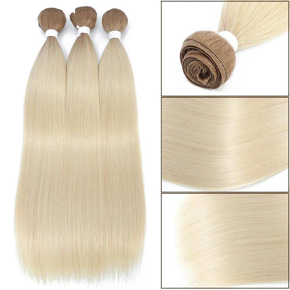 613 Honey Blonde Straight Hair Bundles Ombre Hair Extension 30 32 34 36Inch Super Long Hair Grey Synthetic Straight Hair Weaving