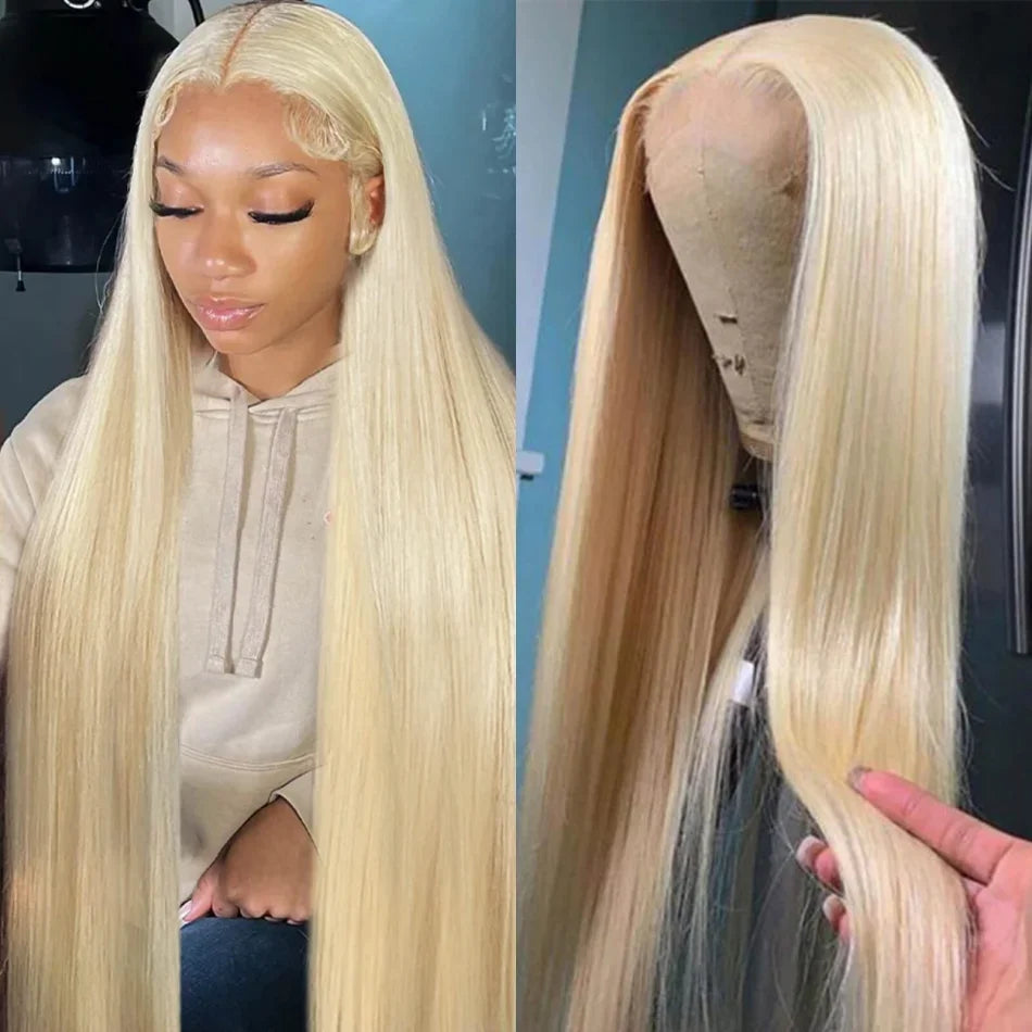13x6 Hd Lace Frontal Wigs 613 Blonde Straight 100% Human Hair Wig 30 32 Inch Brazilian 200 Density Human Hair Colored Lace Front Pre Plucked Wig