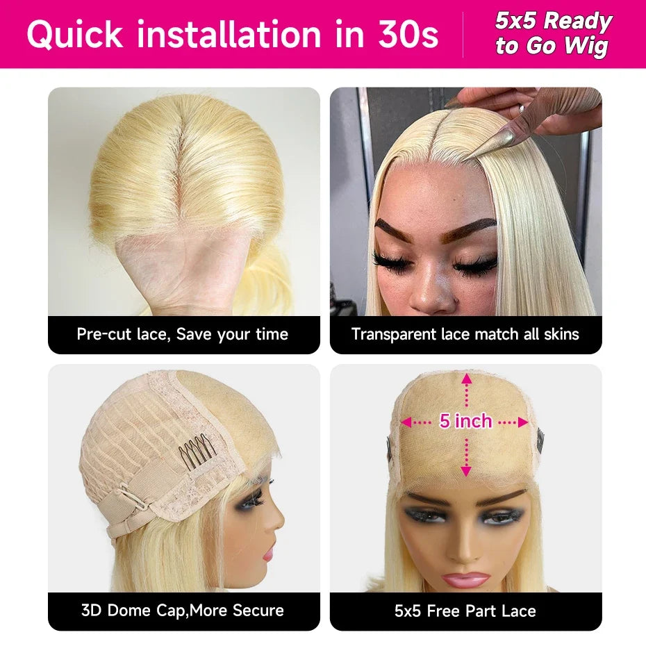 Blonde Preplucked Wigs 613 5x5 Transparent Lace Closure Wig Bone Straight Brazilian Remy Human Hair Lace Wigs For Black Women