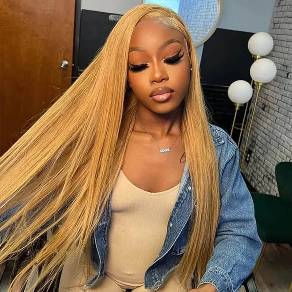 13X6 HD Lace Front Human Hair Wigs #27 Honey Blonde Colored Lace Frontal Wigs Brazilian Straight Transparent Lace Wigs For Women