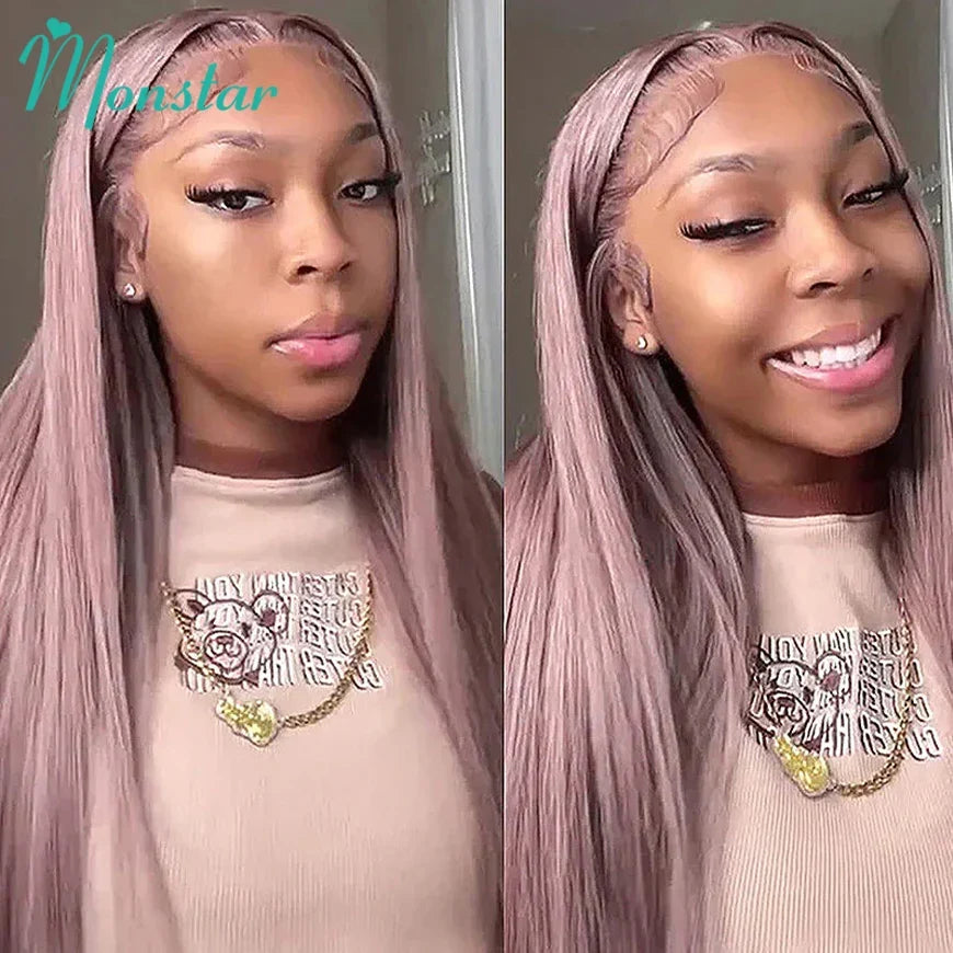Monstar 13x6 Ash Purple HD Lace Frontal Wig Human Hair Pre Plucked Vietnamese Raw Straight Rose Gold Hair Colored Wigs For Women