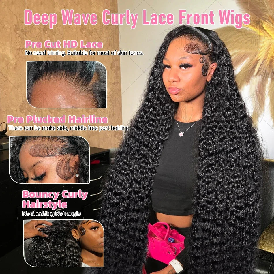 High Density 13x6 Hd Lace Frontal Wigs Brazilian 30 40 Inch Loose Deep Wave Curly Human Hair Wigs For Black Women Preplucked