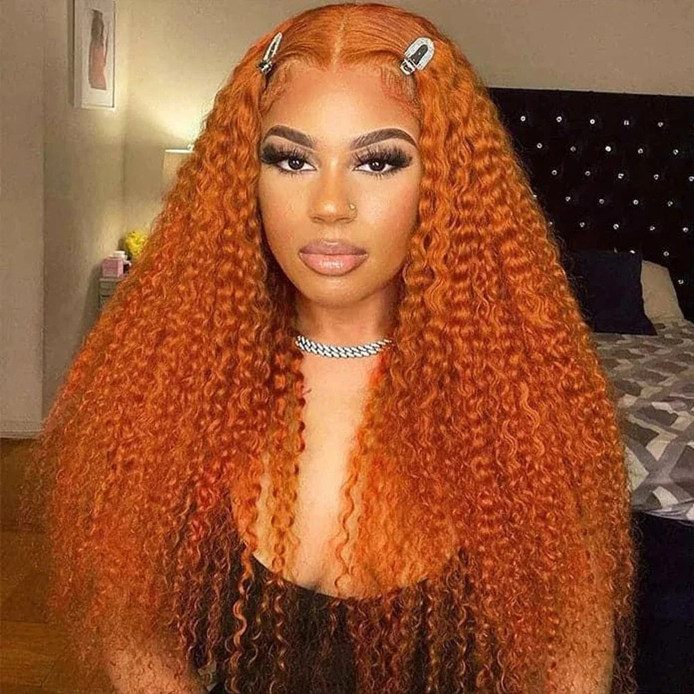 30 Inch Ginger Orange Water Wave 13x4 HD Lace Frontal Wig Human Hair Deep Wave 350 Colored HD Brazilian Lace Front Wig For Women