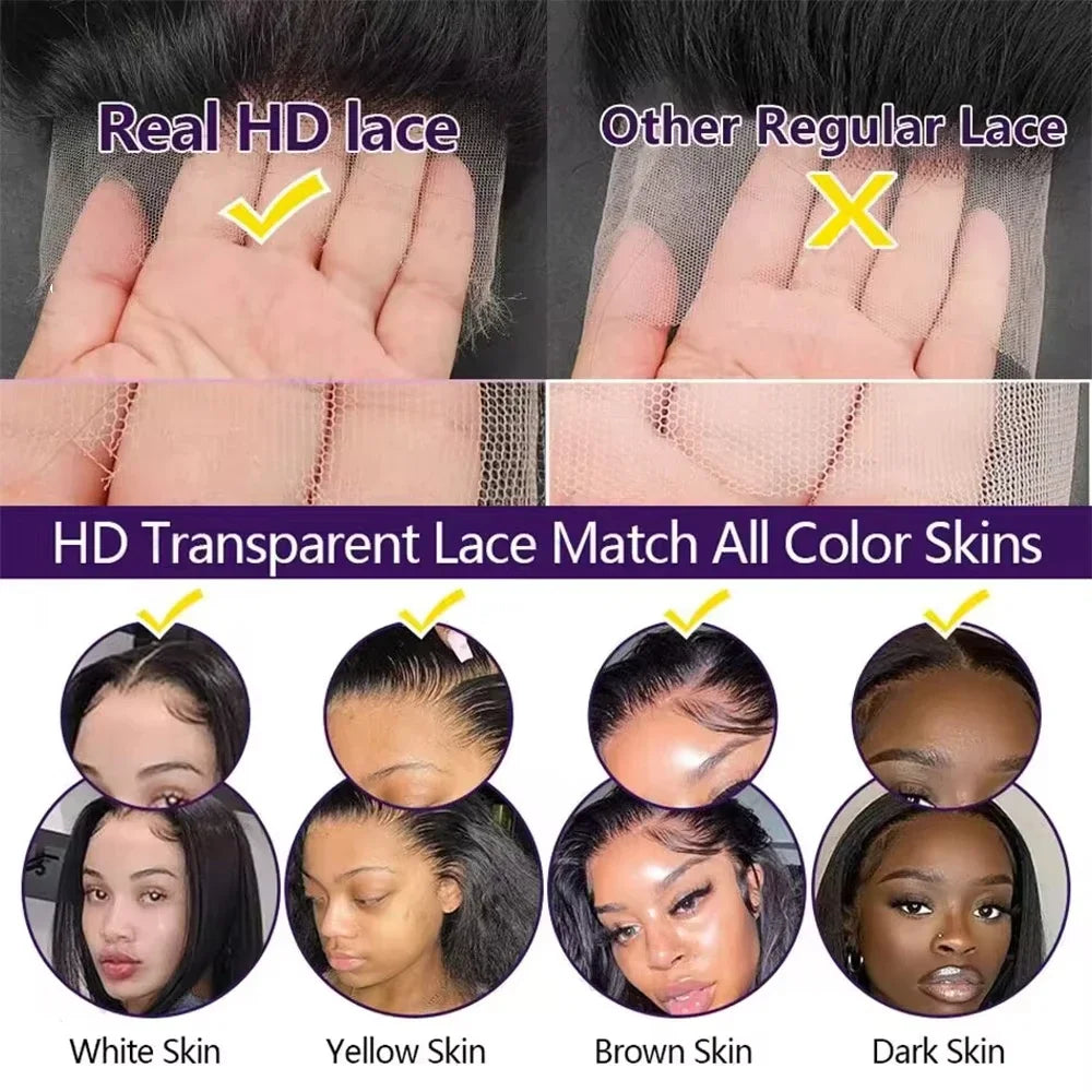 13x4 13x6 Hd Bone Straight Transparent Lace Front Wig Human Hair 40 Inch Pre Plucked Lace Front Wigs 200 Density Human Hair Wigs