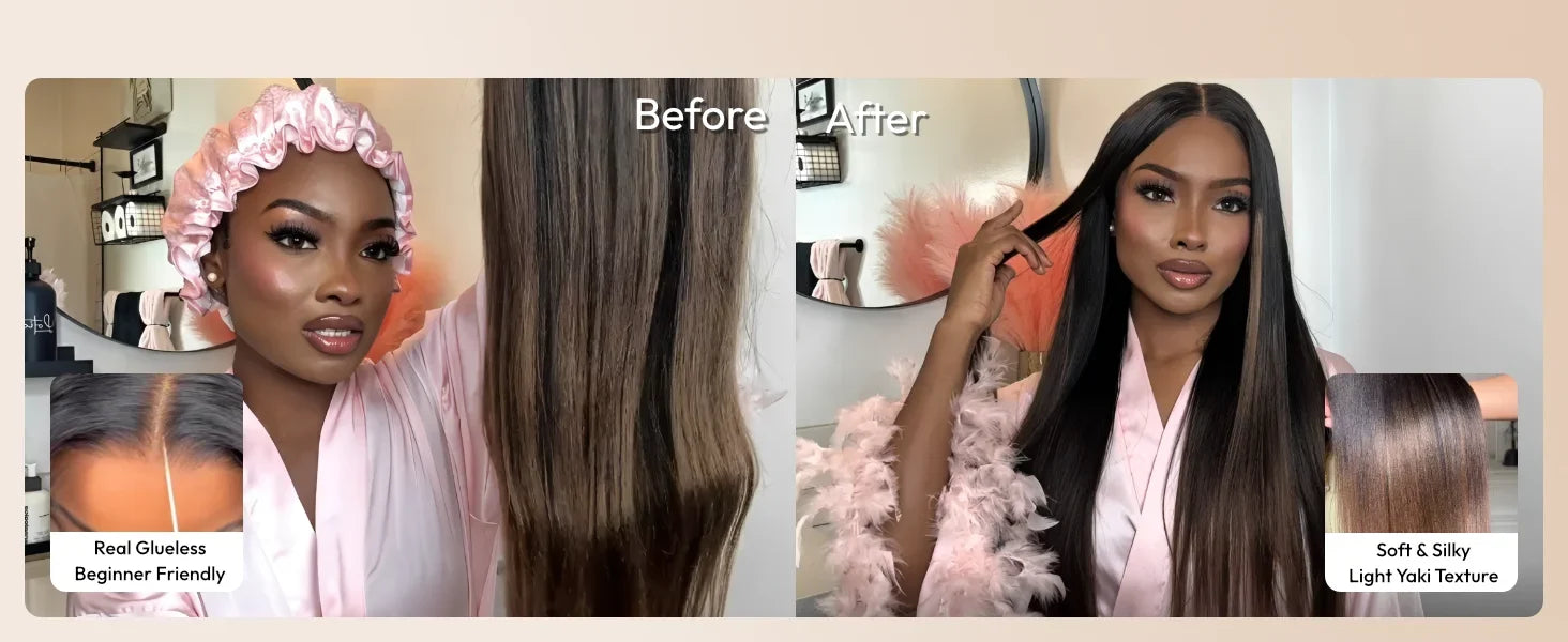 UNice 7x5 Bye Bye Slip Black to Chestnut Brown Ombre Yaki Straight Human Hair Wigs With Invisi Drawstring