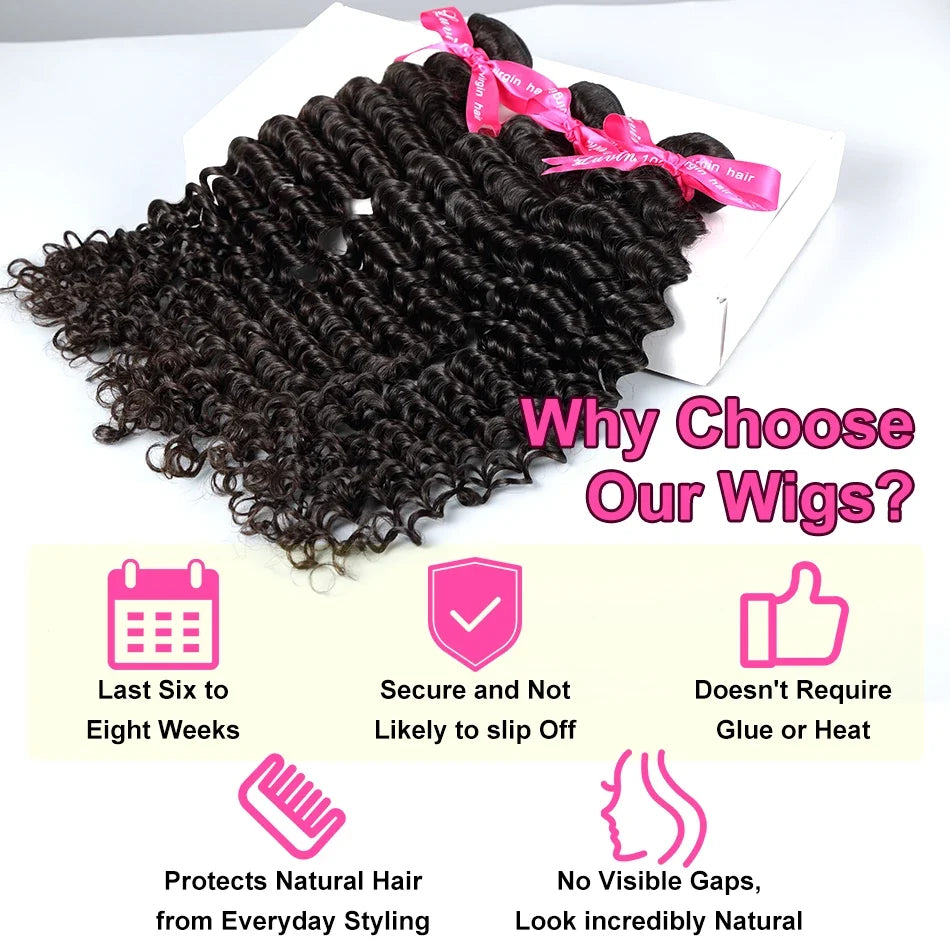 Rosabeauty Deep Wave Human Hair Bundles Brazilian 3 4 Bundles Remy Curly Water Wave Human Hair Extensions Double Weft