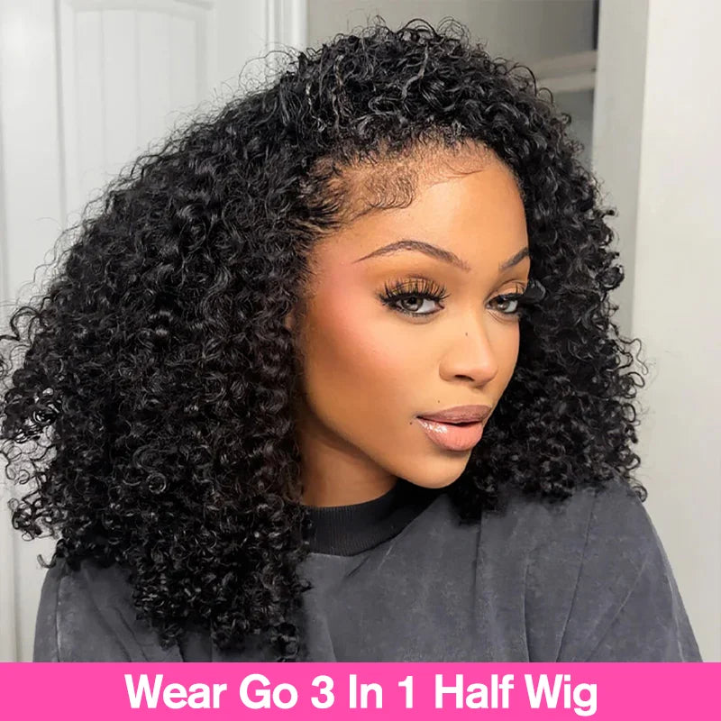 Kinky Curly Half Wig Human Hair 3 4 Flip Over Half Wig Afro Curly Wear Go Glueless Wig 300% Density Full Human Hair Wigs on Sale