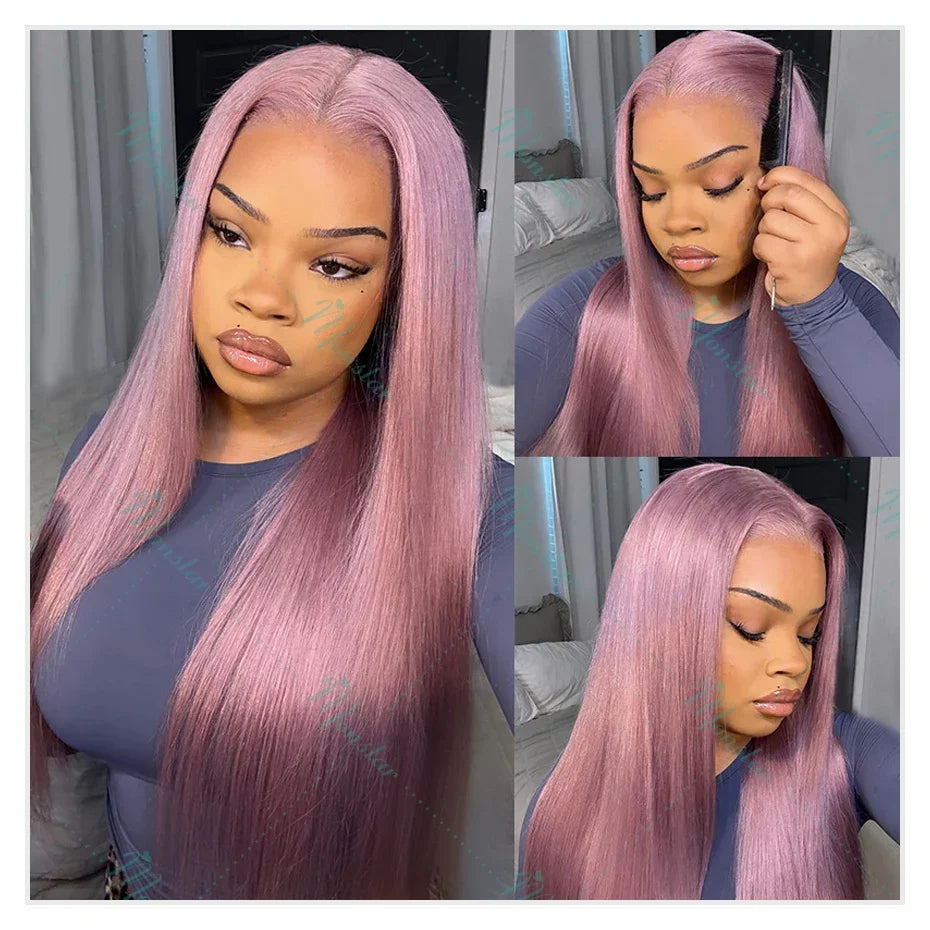 Monstar 13x6 Ash Purple HD Lace Frontal Wig Human Hair Pre Plucked Vietnamese Raw Straight Rose Gold Hair Colored Wigs For Women