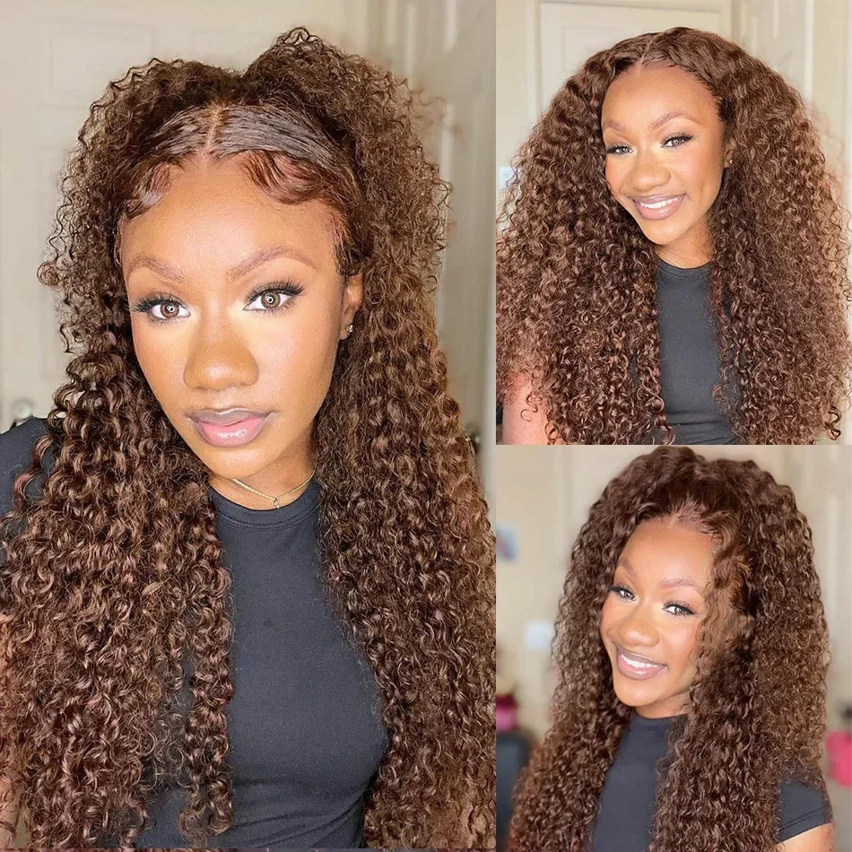 13x4 Chocolate Brown Water Curly Lace Front Wig #4 Colored Human Hair Wigs Pre Plucked Deep Wave 13x6 HD Lace Frontal Wigs 200%