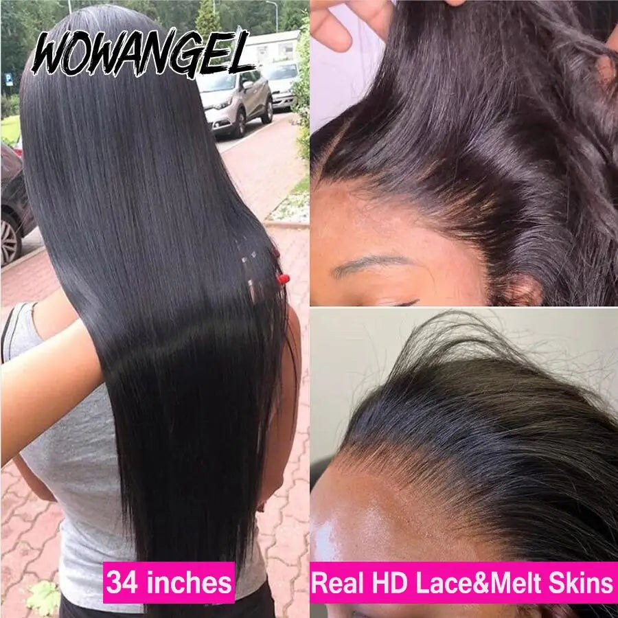 Wow Angel 13x6 HD Lace Frontal Wig Brazilian Straight Lace Front Human Hair Wig Deep Part Pre plucked Fitted Hairline Melt Skins