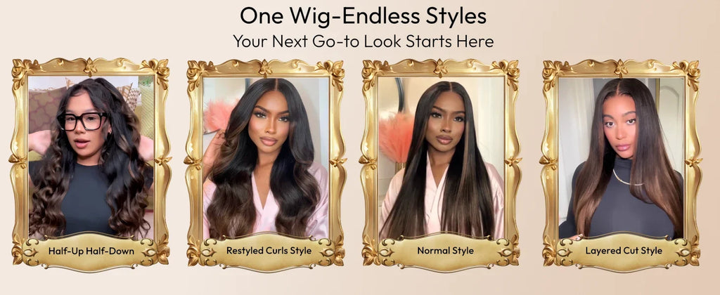 UNice 7x5 Bye Bye Slip Black to Chestnut Brown Ombre Yaki Straight Human Hair Wigs With Invisi Drawstring